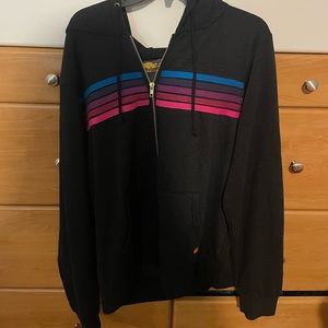 black aviator nation hoodie purple pink blue stripe size XL